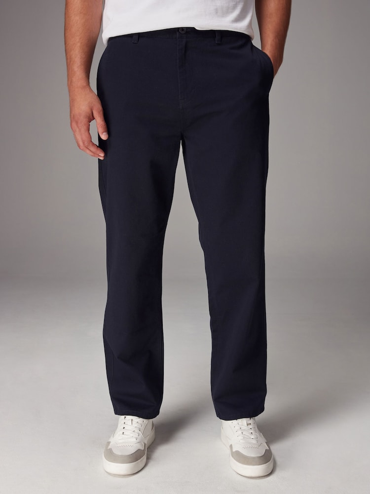 Navy Blue Straight Fit Utility Chino 100% Cotton Trousers - Image 1 of 7