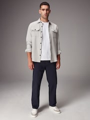 Navy Blue Straight Fit Utility Chino 100% Cotton Trousers - Image 2 of 7