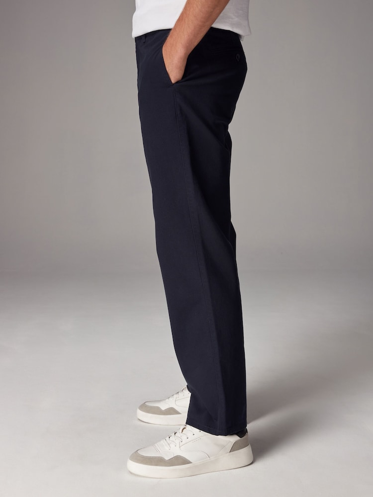 Navy Blue Straight Fit Utility Chino 100% Cotton Trousers - Image 3 of 7