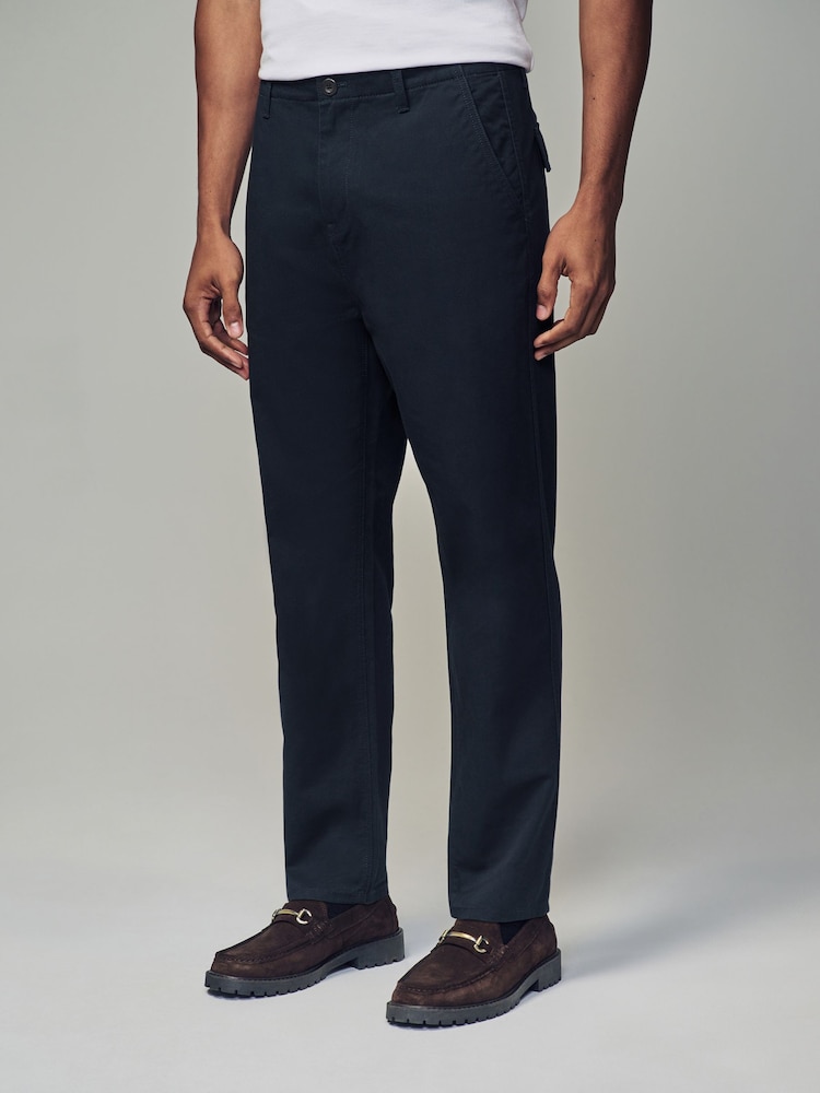 Navy Blue Regular Fit 100% Cotton Utility Style Chino Trousers - Image 1 of 11