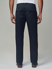 Navy Blue Regular Fit 100% Cotton Utility Style Chino Trousers - Image 3 of 11