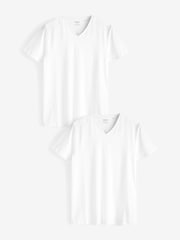 Vit - Vanlig passform 100% bomull V-ringning T-shirt i lager 2 Förp - Bild 1 av 7