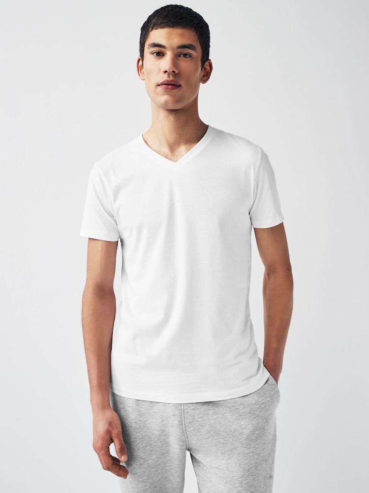 Vit - Vanlig passform 100% bomull V-ringning T-shirt i lager 2 Förp - Bild 2 av 7
