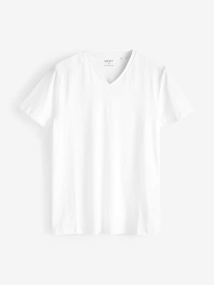 Blanc - Lot de 2 t-shirts coupe régulière 100% coton à col en V - Image 5 of 7