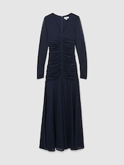 Reiss Navy Cathy Ruched Mesh Long-Sleeve Maxi Dress - Image 2 of 9