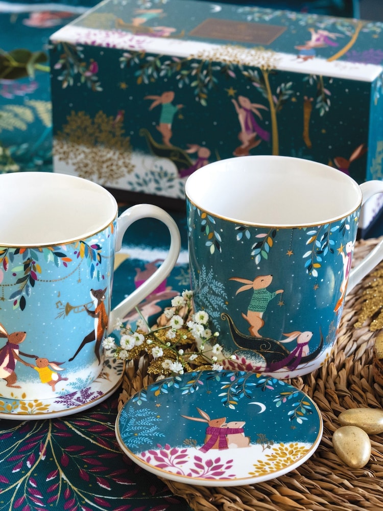 Sara Miller Set of 2 Blue Woodland Tales Mugs & Coaster Set - Image 1 of 3 Sara Miller Set of 2 Blue Woodland Tales Mugs & Coaster Set - Image 1 of 3