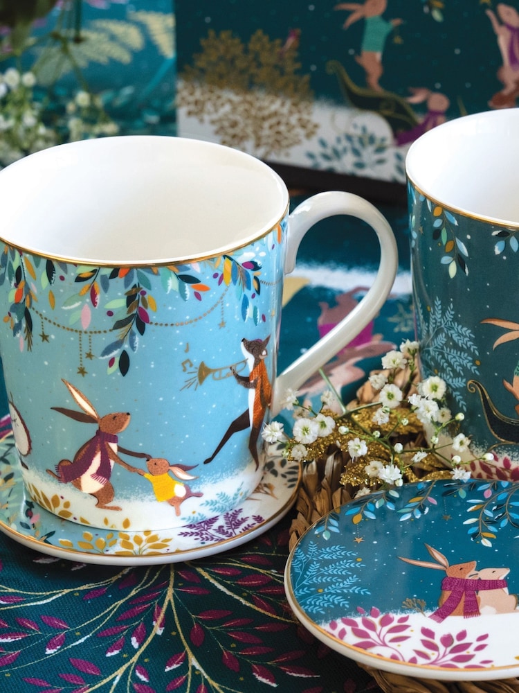 Sara Miller Set of 2 Blue Woodland Tales Mugs & Coaster Set - Image 2 of 3 Sara Miller Set of 2 Blue Woodland Tales Mugs & Coaster Set - Image 2 of 3