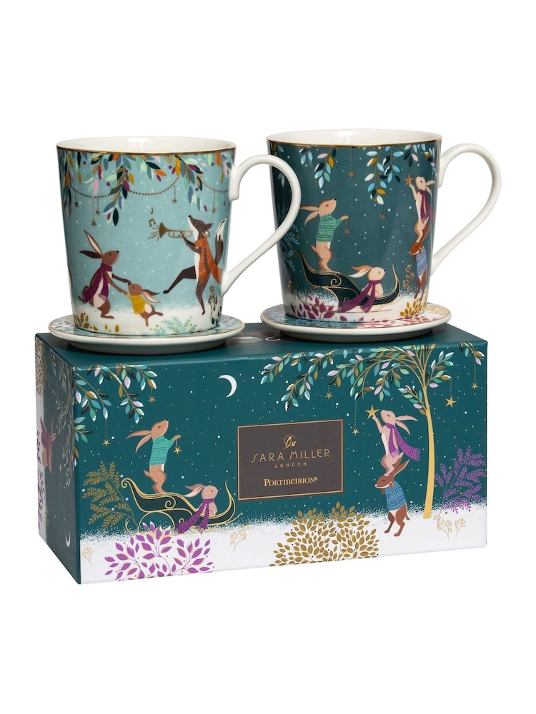 Sara Miller Set of 2 Blue Woodland Tales Mugs & Coaster Set - Image 3 of 3 Sara Miller Set of 2 Blue Woodland Tales Mugs & Coaster Set - Image 3 of 3