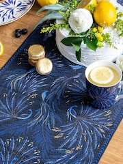 Sara Miller Blue Anniversary Peacock Parade Table Runner - Image 2 of 3