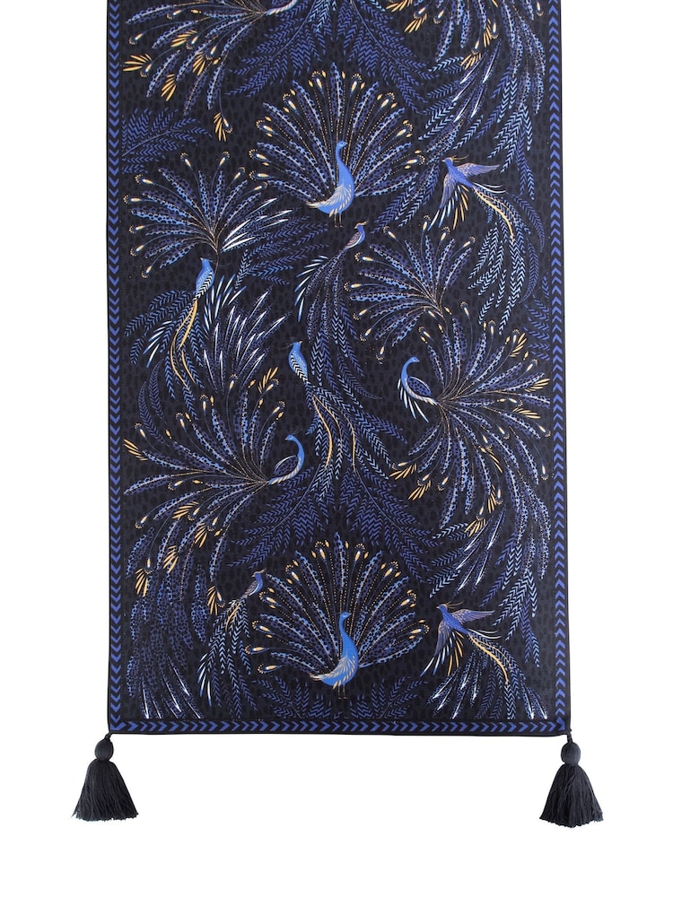 Sara Miller Blue Anniversary Peacock Parade Table Runner - Image 3 of 3 Sara Miller Blue Anniversary Peacock Parade Table Runner - Image 3 of 3