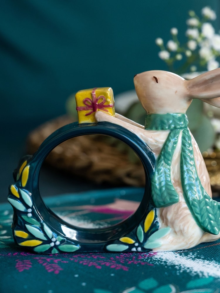 Sara Miller Set of 2 Blue Woodland Tales Rabbit Napkin Rings - Image 2 of 3 Sara Miller Set of 2 Blue Woodland Tales Rabbit Napkin Rings - Image 2 of 3
