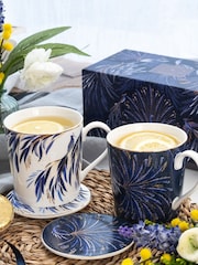 Sara Miller Set of 2 White Anniversary Mugs & Coaster Set - Image 2 of 3