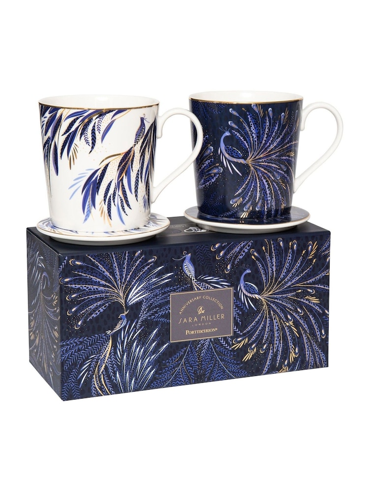 Sara Miller Set of 2 White Anniversary Mugs & Coaster Set - Image 3 of 3 Sara Miller Set of 2 White Anniversary Mugs & Coaster Set - Image 3 of 3