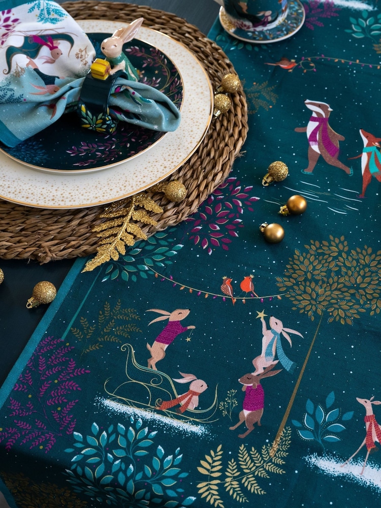 Sara Miller Blue Woodland Tales Deer & Robin Table Runner - Image 2 of 4 Sara Miller Blue Woodland Tales Deer & Robin Table Runner - Image 2 of 4