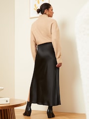 Love & Roses Black Satin Bias Cut Midaxi Skirt - Image 3 of 3