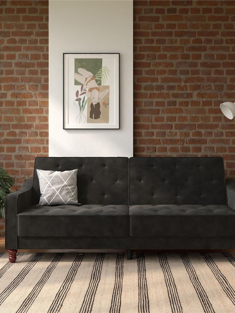 Novogratz Grey Vintage Velvet Tufted Futon Vintage Velvet Tufted Futon Sofa - Image 2 of 4