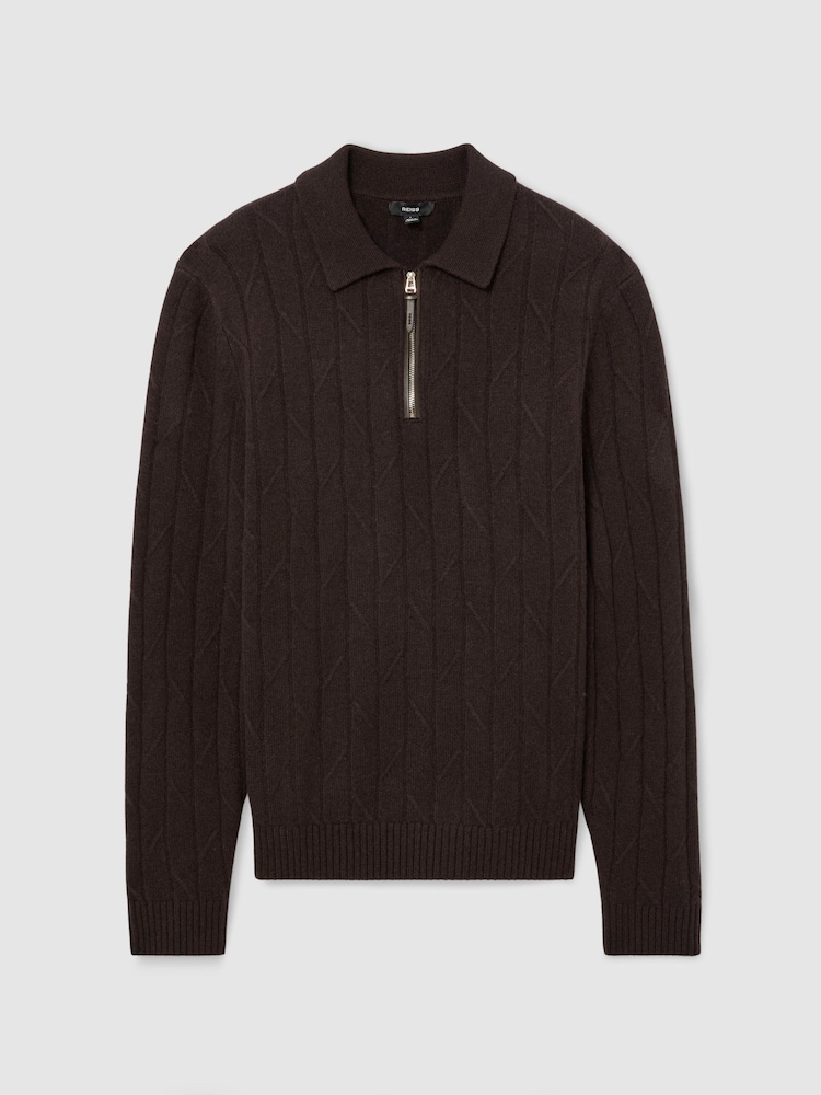 Marrón chocolate - Reiss Barstow Wool Stitch-Detail Half-Zip Polo Jumper - Imagen 2 de 6 Marrón chocolate - Reiss Barstow Wool Stitch-Detail Half-Zip Polo Jumper - Imagen 2 de 6