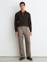 Marrón chocolate - Reiss Barstow Wool Stitch-Detail Half-Zip Polo Jumper - Imagen 3 de 6