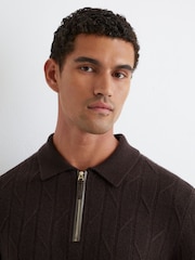 Marrón chocolate - Reiss Barstow Wool Stitch-Detail Half-Zip Polo Jumper - Imagen 4 de 6