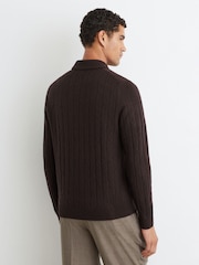 Marrón chocolate - Reiss Barstow Wool Stitch-Detail Half-Zip Polo Jumper - Imagen 5 de 6