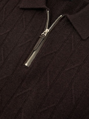 Marrón chocolate - Reiss Barstow Wool Stitch-Detail Half-Zip Polo Jumper - Imagen 6 de 6