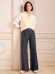 Love & Roses Navy Blue Petite Tailored Wide Leg Trousers - Image 3 of 5