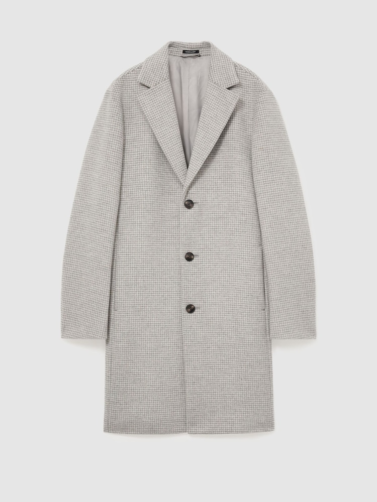 Reiss Soft Grey Dawn Wool-Blend Puppytooth Single-Breasted Overcoat - Image 2 of 9 Reiss Soft Grey Dawn Wool-Blend Puppytooth Single-Breasted Overcoat - Image 2 of 9