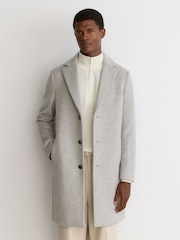 Reiss Soft Grey Dawn Wool-Blend Puppytooth Single-Breasted Overcoat - Image 3 of 9