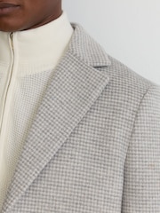 Reiss Soft Grey Dawn Wool-Blend Puppytooth Single-Breasted Overcoat - Image 6 of 9