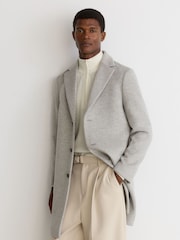 Reiss Soft Grey Dawn Wool-Blend Puppytooth Single-Breasted Overcoat - Image 7 of 9