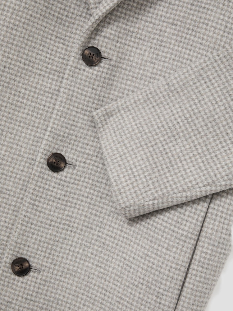 Reiss Soft Grey Dawn Wool-Blend Puppytooth Single-Breasted Overcoat - Image 9 of 9 Reiss Soft Grey Dawn Wool-Blend Puppytooth Single-Breasted Overcoat - Image 9 of 9