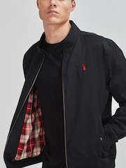Black Shower Resistant Check Lining Harrington Jacket - Image 3 of 10