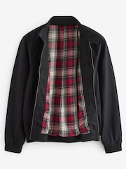 Black Shower Resistant Check Lining Harrington Jacket - Image 6 of 10