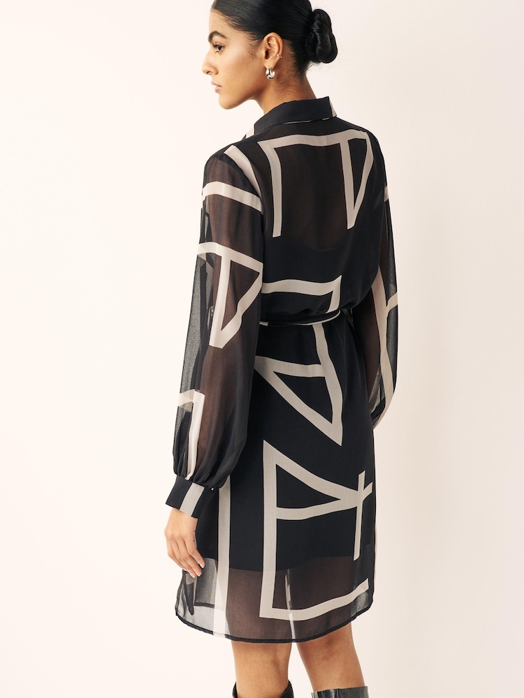 Schwarz/Weiß - Bedrucktes Hemdkleid mit Nieten auf der Brust - Bild 2 von 6