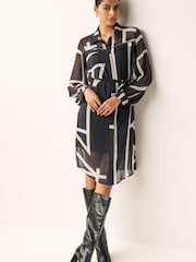 Schwarz/Weiß - Bedrucktes Hemdkleid mit Nieten auf der Brust - Bild 3 von 6
