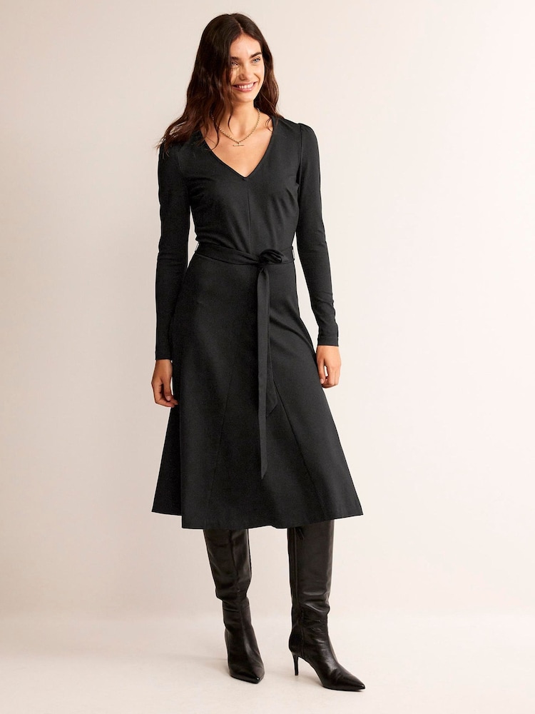 Boden Black Bella Ponte V-Neck Midi Dress - Image 1 of 5