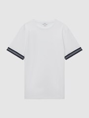 Reiss White Dune Mercerised Cotton Striped T-Shirt - Image 2 of 4