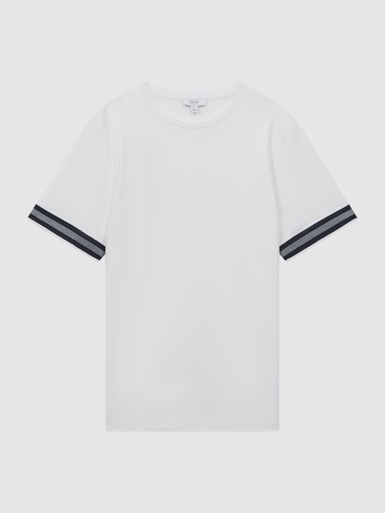 Reiss White Dune Mercerised Cotton Striped T-Shirt - Image 2 of 4