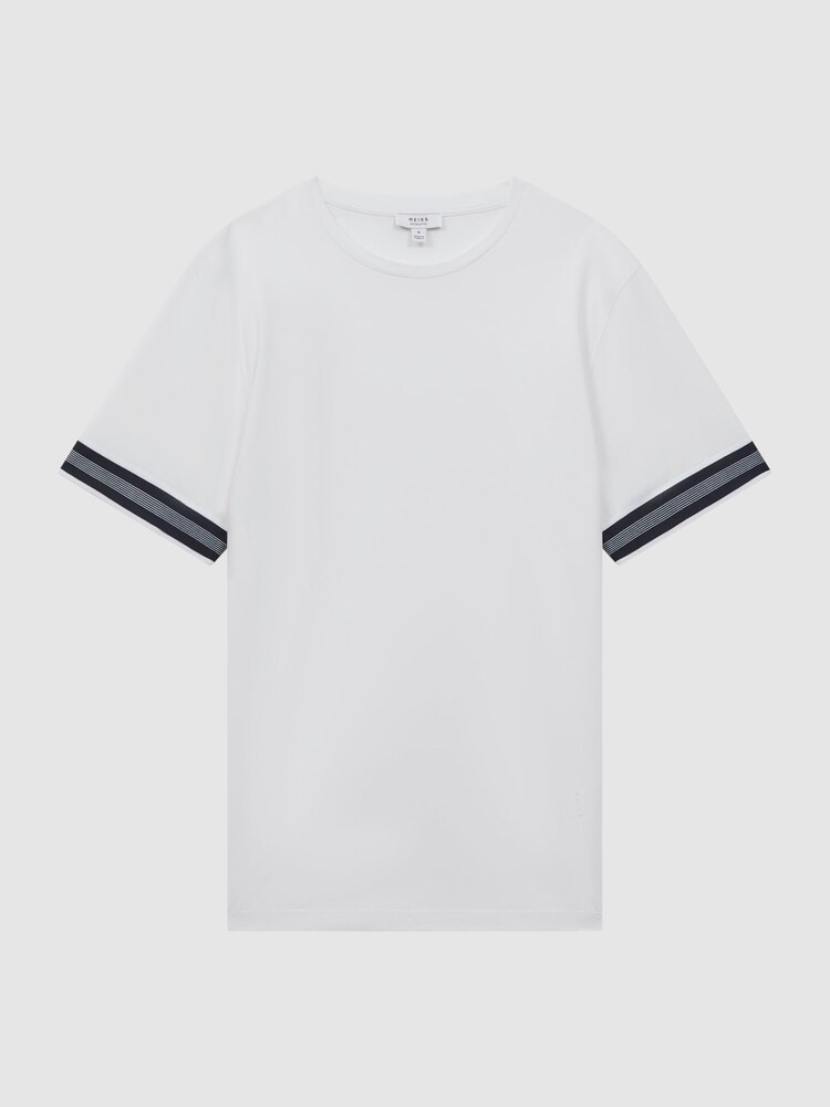 Reiss White Dune Mercerised Cotton Striped T-Shirt - Image 2 of 4 Reiss White Dune Mercerised Cotton Striped T-Shirt - Image 2 of 4