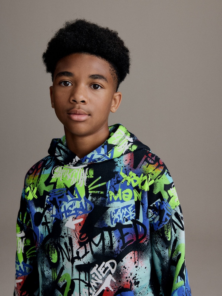 Kopen Multi 100% katoenen hoodie met graffitiprint (3 16 jr