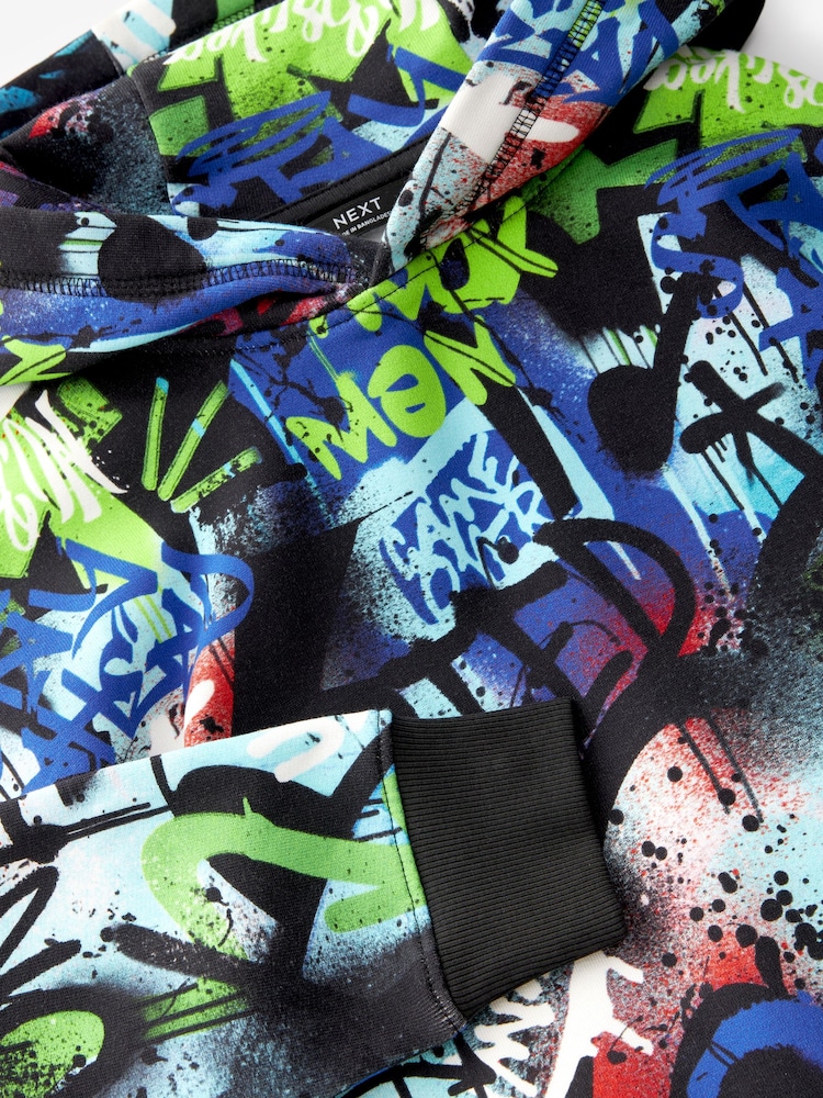 Multi 100% Cotton Graffiti Print Hoodie (3-16yrs) - Image 8 of 8