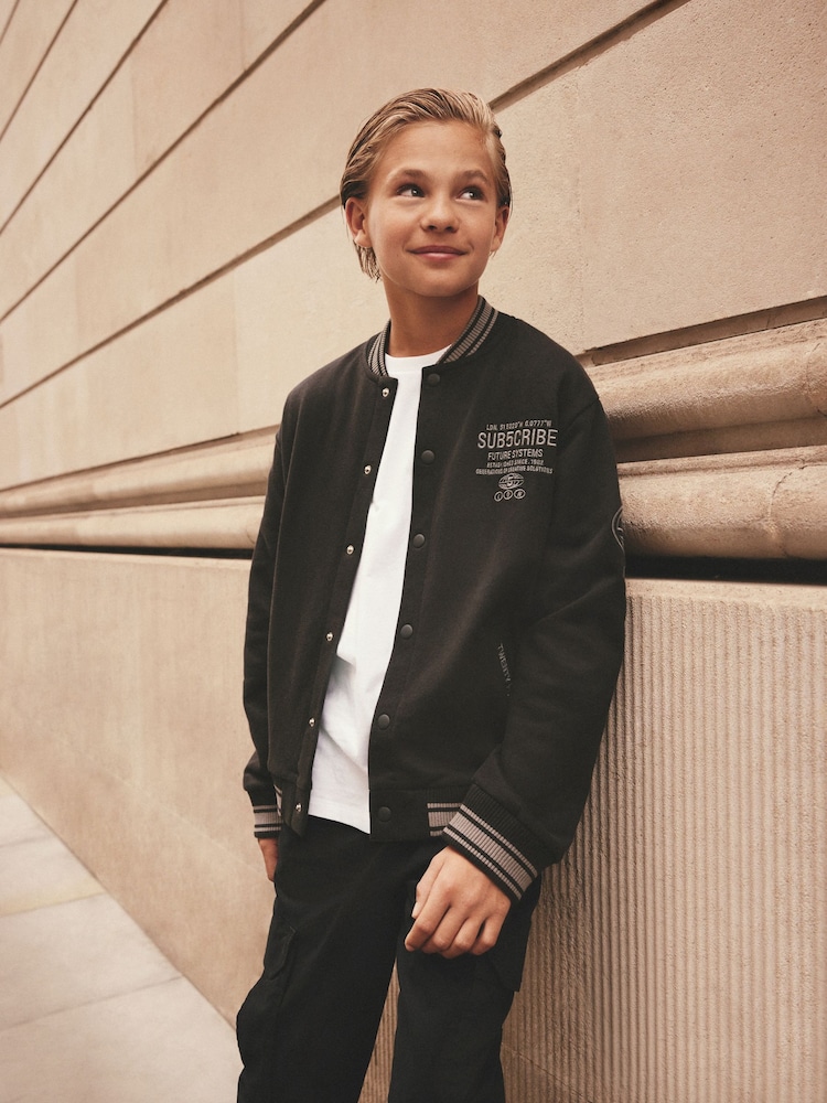 Black Subscribe Varsity Bomber Jacket (3-16yrs) - Image 1 of 10