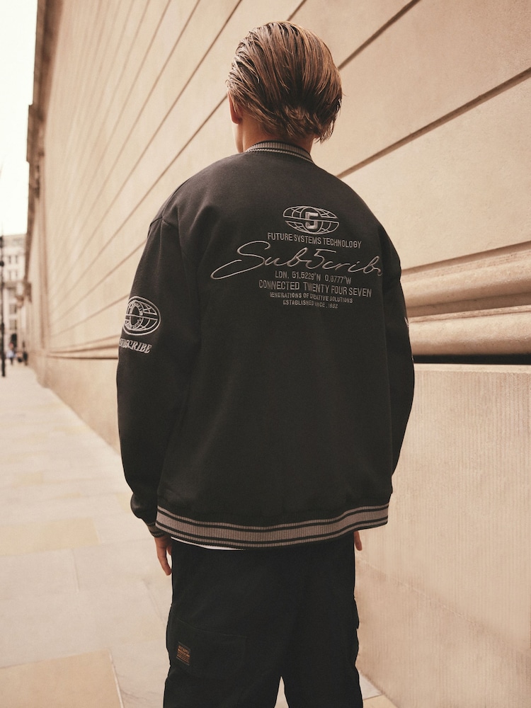 Black Subscribe Varsity Bomber Jacket (3-16yrs) - Image 2 of 10