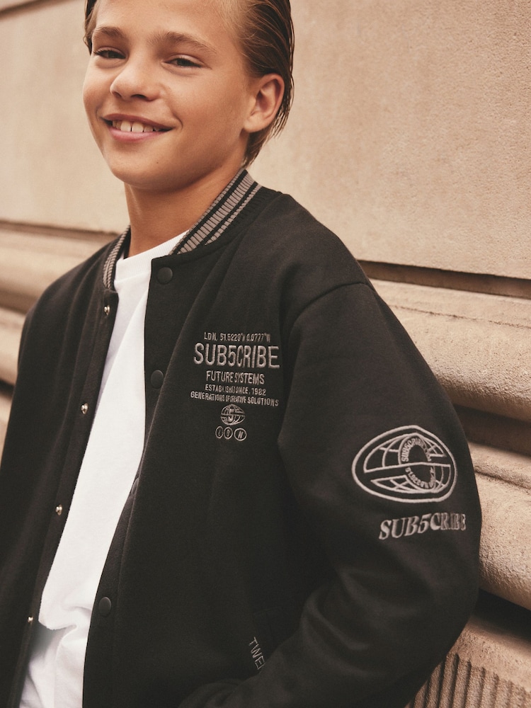Black Subscribe Varsity Bomber Jacket (3-16yrs) - Image 4 of 10