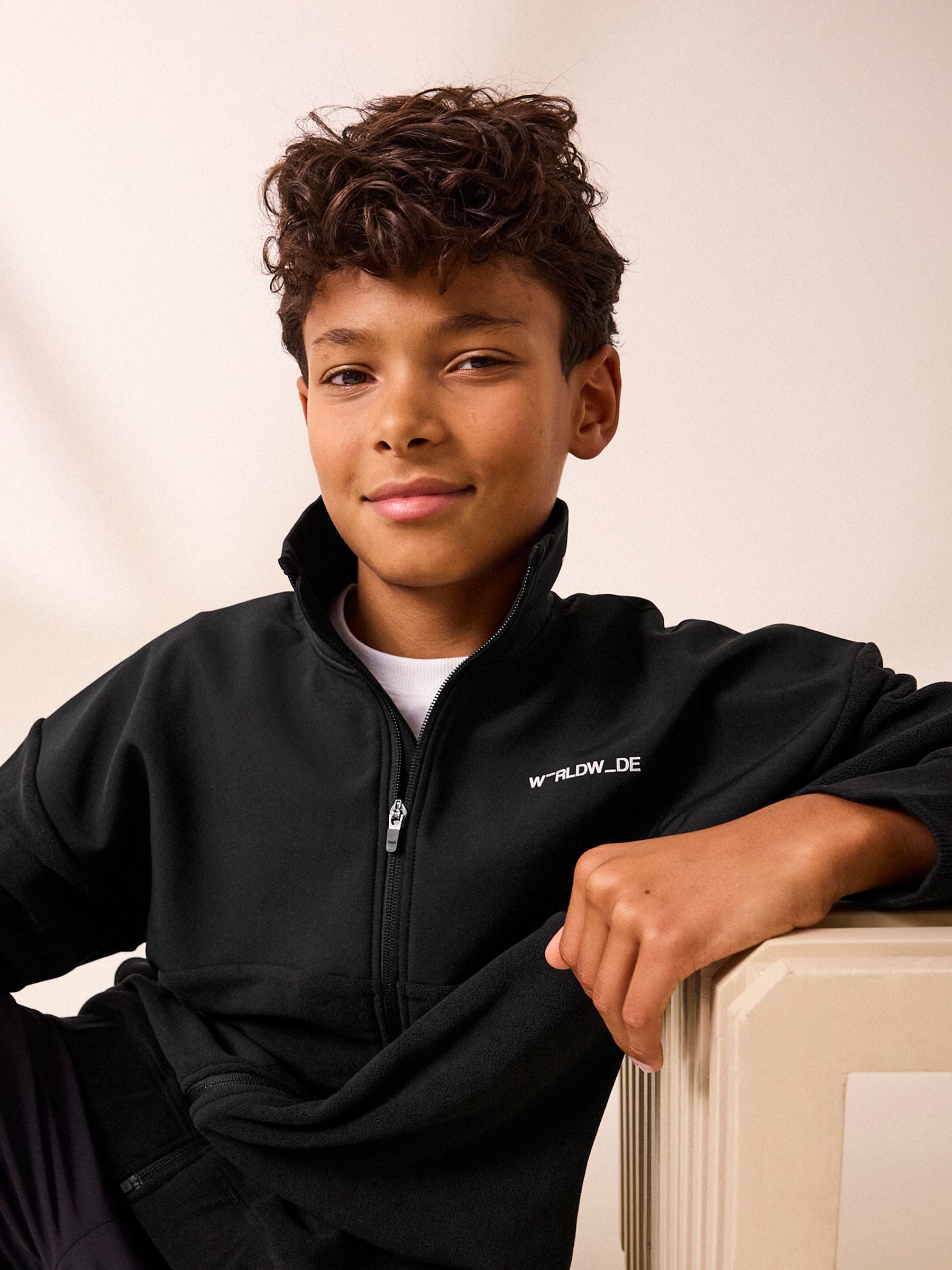 NOsWEA kurosweat_plate スウェット Buy Black Fleece Mix Sporty Zip Through Sweatshirt (3-16yrs