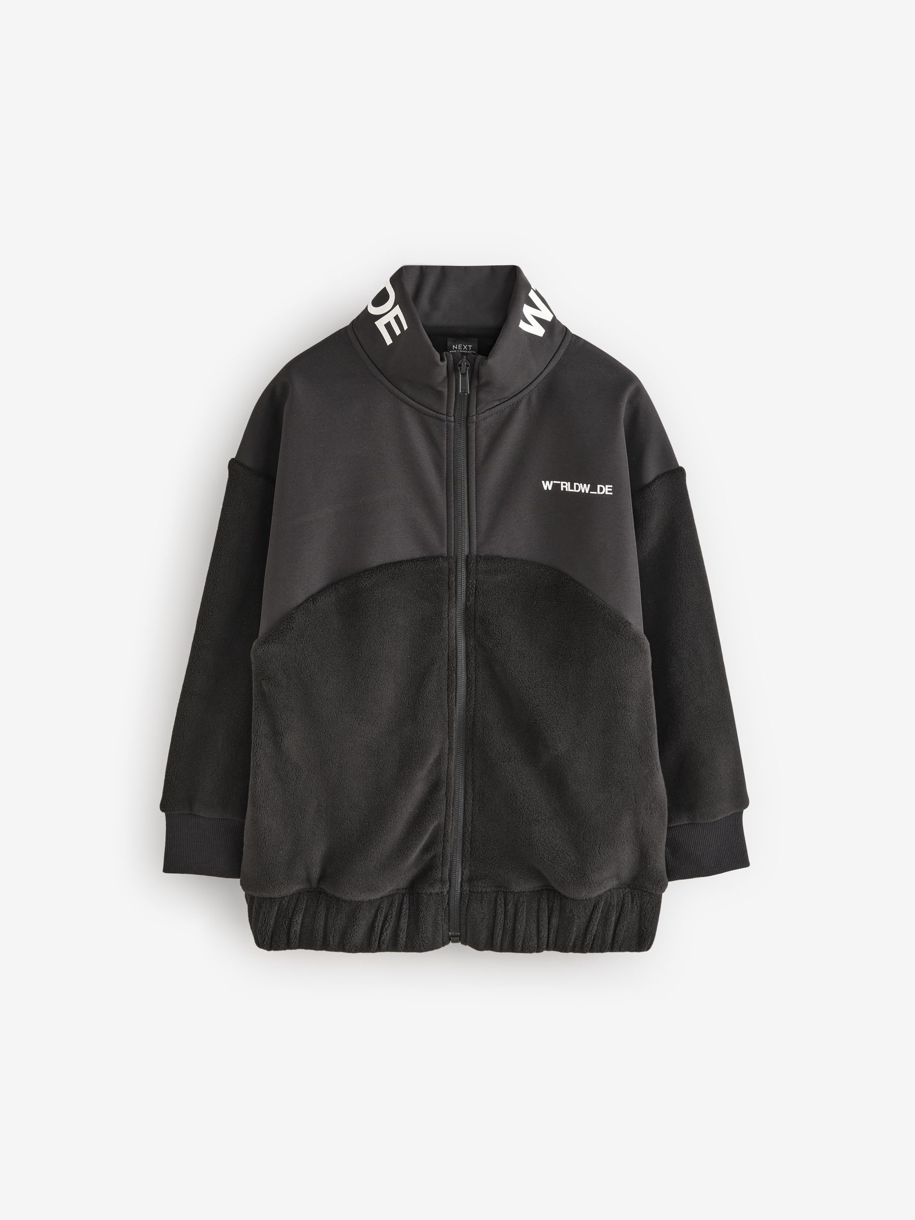 Buy Black Fleece Mix Sporty Zip Through Sweatshirt (3-16yrs