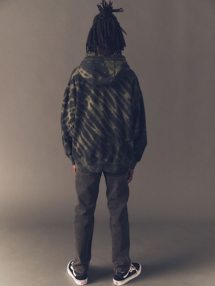Dark Green Grunge Tie Dye 100% Cotton Hoodie (3-16yrs) - Image 2 of 7