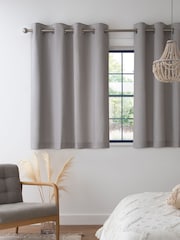 Grey Silver Blackout/Thermal Cotton Eyelet Curtains - Image 3 of 7
