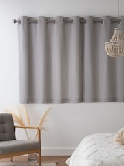 Grey Silver Blackout/Thermal Cotton Eyelet Curtains - Image 6 of 7