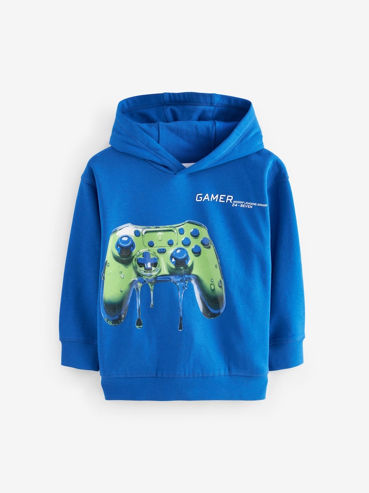 Cobalt Blue Controller Drippy Smile Graphic Hoodie (3-16yrs) - Image 1 of 4